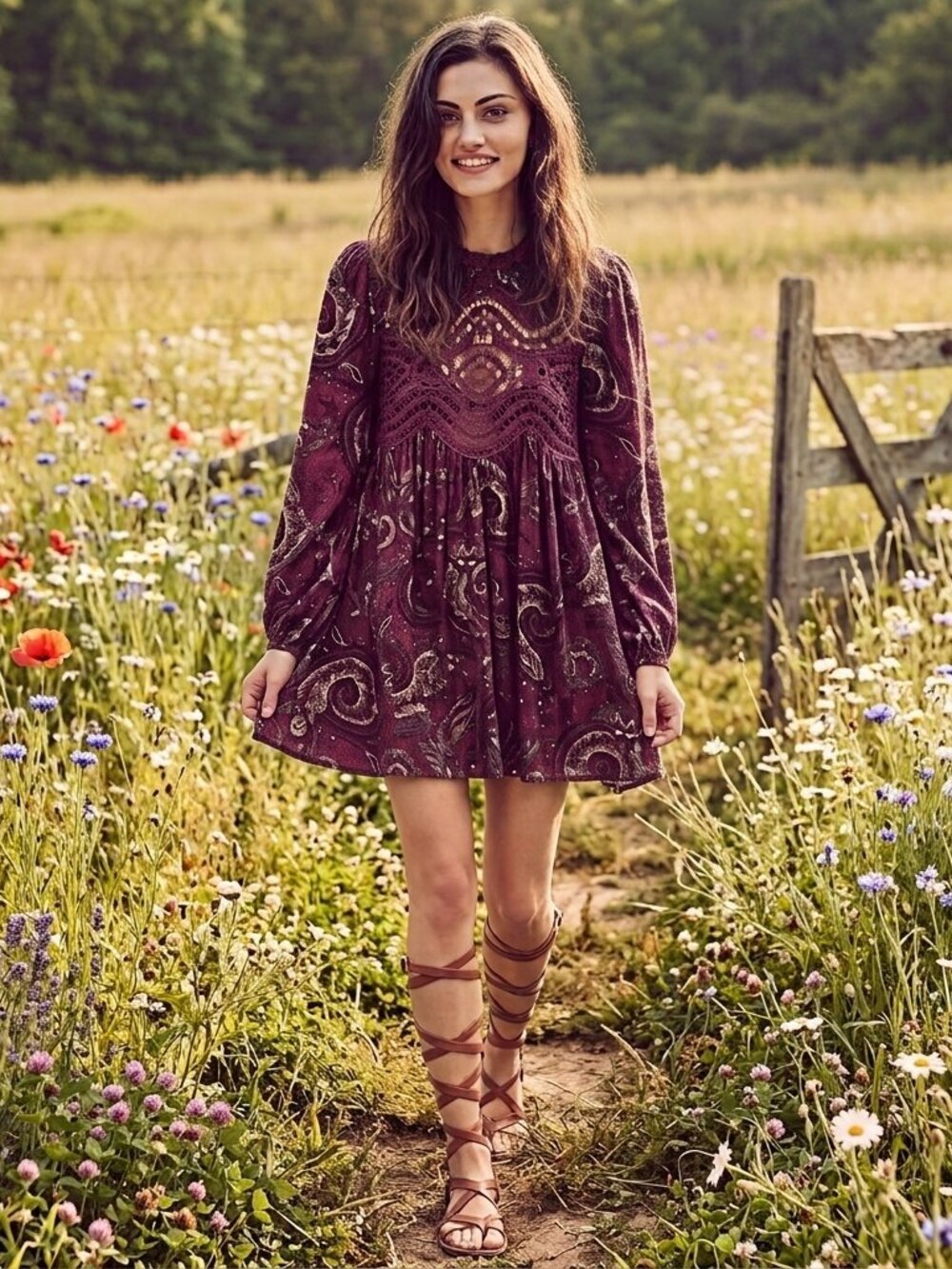 Free People Sweet Thing Paisley Tunic Dress Size M Wine Combo